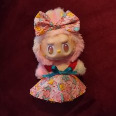 Retro Pink Floral Handsewn Dress and Hairbow set for 6" Plush Bag Charm