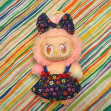 Floral Blue Handsewn Dress and Hairbow set for 6" Plush Bag Charm