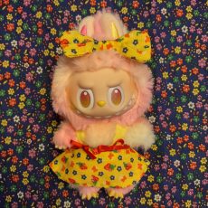 Yellow Strawberry Handsewn Dress and Hairbow set for 6" Plush Bag Charm